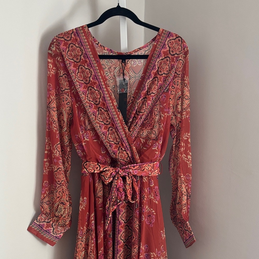 Spy Zone Exchange Bohemian Gypsy Faux Wrap Ethnic Print Maxi Dress Size XL - Picture 7 of 8